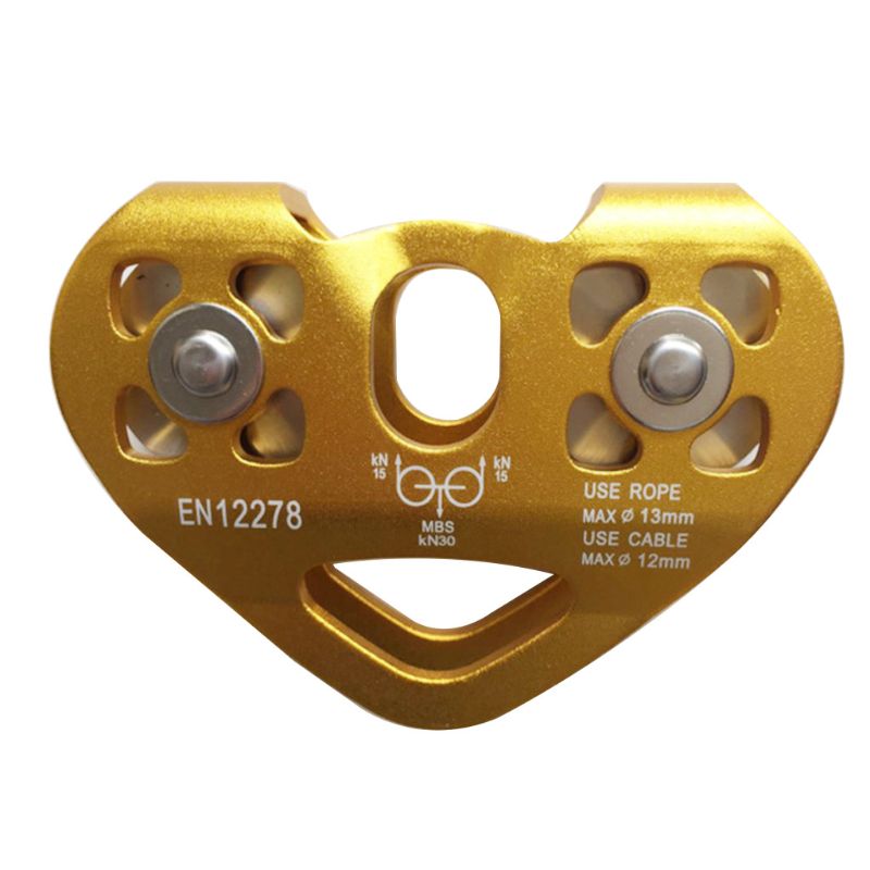 30KN Double Trolley Pulley Aluminum Zip Line Rock Climbing Mountaineering Rescue Lifting Tandem Pulley Camping Hiking: Yellow