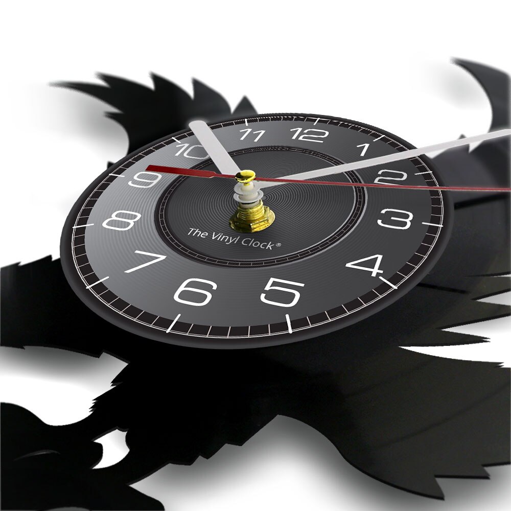 Flying Eagle Silhouette Wall Clock Tercel Wall Decor Animal Bird Vinyl Album Record Wall Watch Black Hanging Non-Ticking Artwork