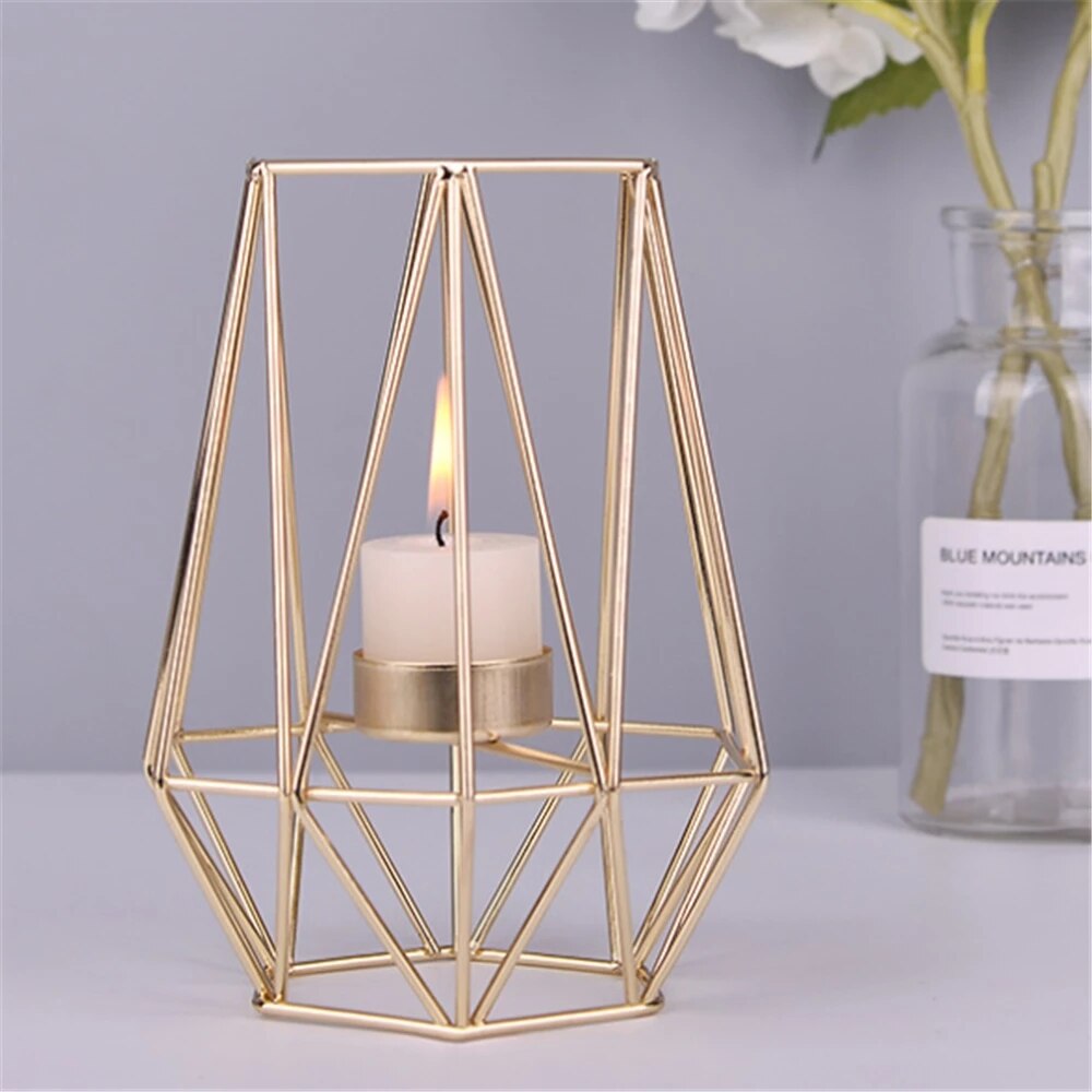 Nordic Metal Candle Holder Golden Hexagon Candlestick Diner Table Candelabra Romantic Candle Stand for Home Hotel Decoration