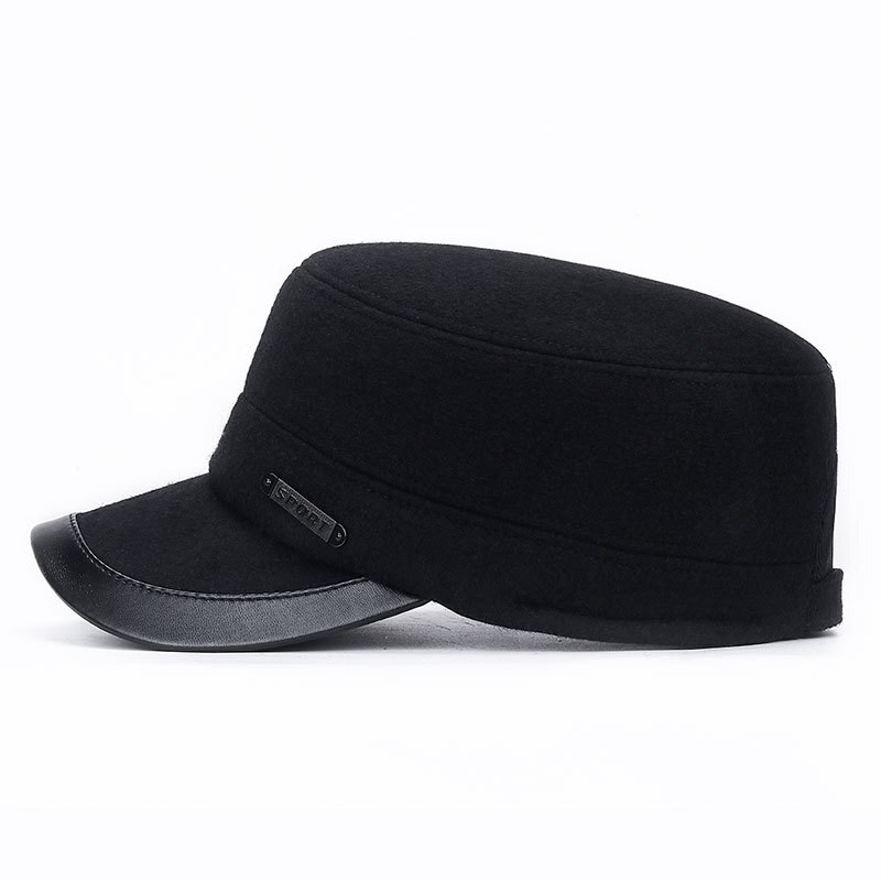 Zima w średnim wieku i osoby starsze ciepłe bawełny wyściełane kapelusz dla mężczyzn ojca odporne na zimno czapka z płaskim wierzchem wełniany kapelusz