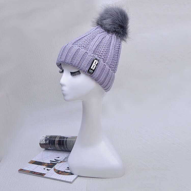 Winter gebreide mutsen dames dikke warme muts skullies muts dames gebreide letter muts mutsen outdoor muts en sjaal: Grijs 2