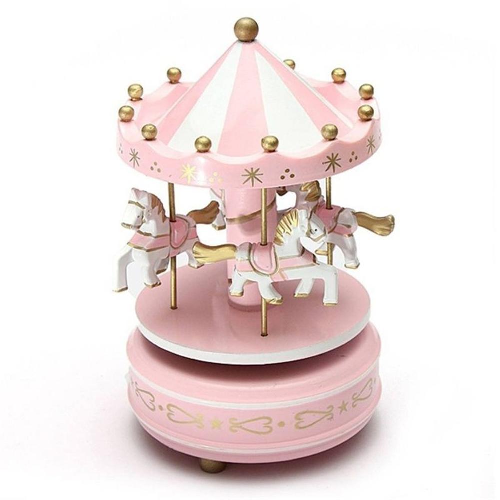 Caja de música con de carrusel para niños, de cumpleaños y bodas, caja Musical de madera Merry-Go-Round