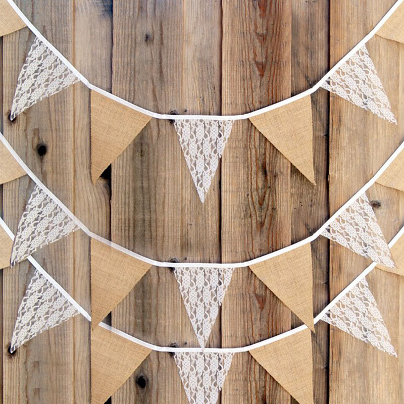 Säckväv linne vimpel barn pojke flicka spets bunting flaggor vintage 3.3m bröllop dekor födelsedagsfest dekorationer