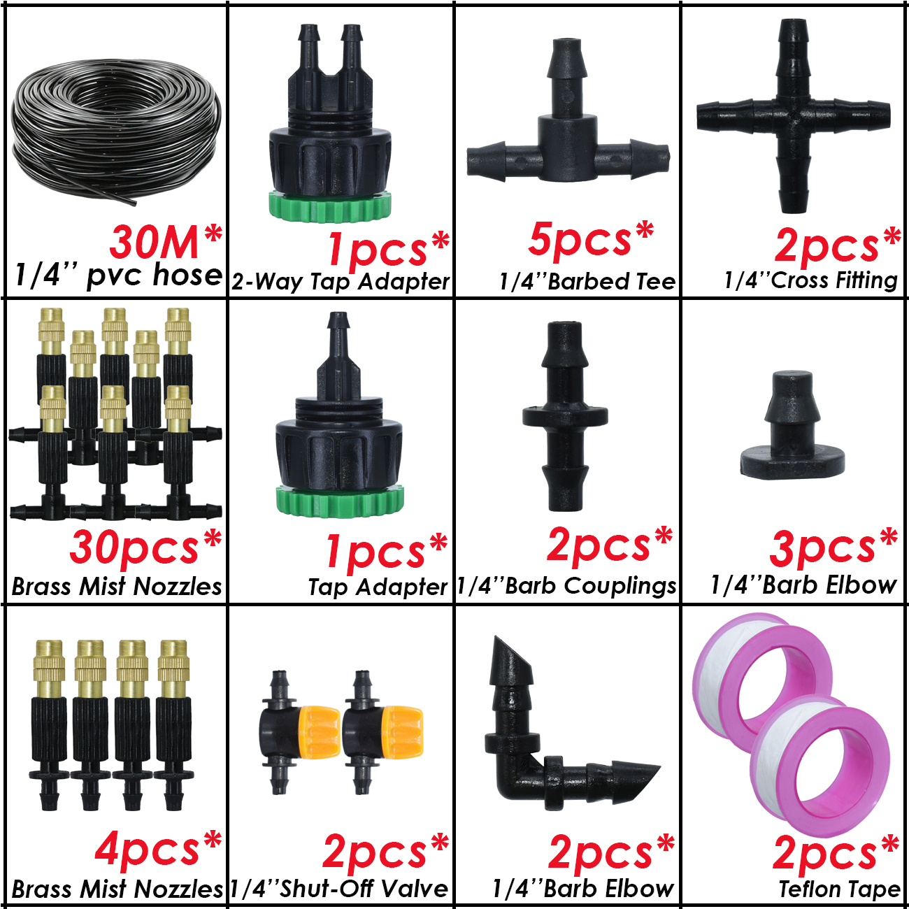 KESLA 5M-30M Gartenbewässerung draussen Beschlagen Kühlsystem Bewässerung 1/4'' Durcheinander Zerstäuberdüsen 4/7mm Schlauch Terrasse Gewächshaus: Licht Grau