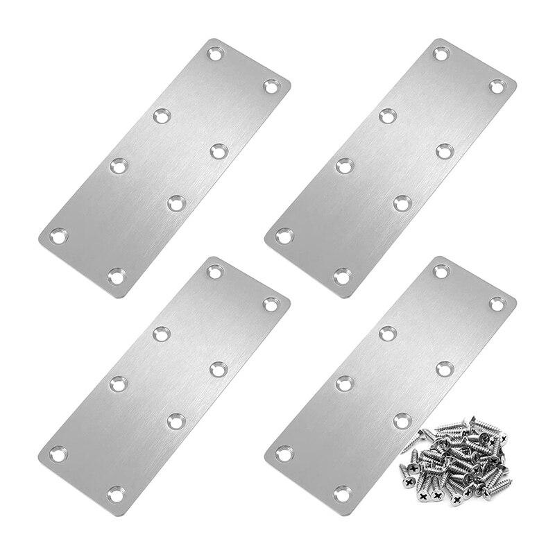 4 PCS Straight Bracket Flat Mending Plate Stainless Steel Brace with Screws for Furniture Wooden Door Wood