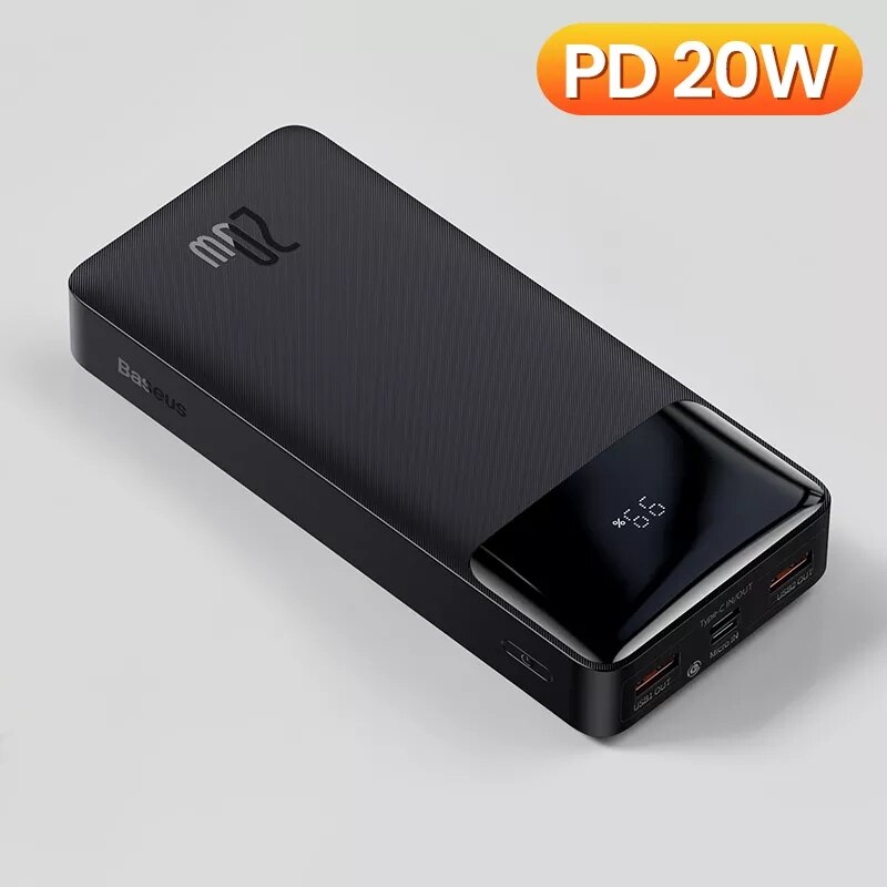 Baseus-cargador portátil de 20000mAh para iPhone, batería externa PD, Cargador rápido, Powerbank para teléfono Xiaomi Poverban: PD 20W black / 10000mAh