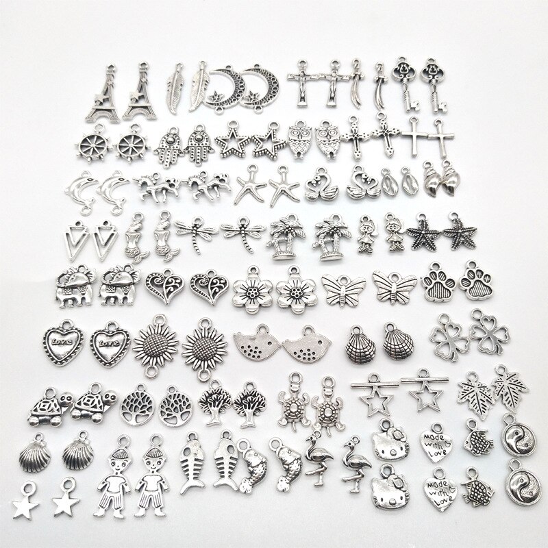 Mixed 20pcs Tibetan Silver Flower Bird Animal Unicorn Charm Beads Pendant DIY Neacklace Bracelet Fit Jewelry Making Accessaries: 40 pcs