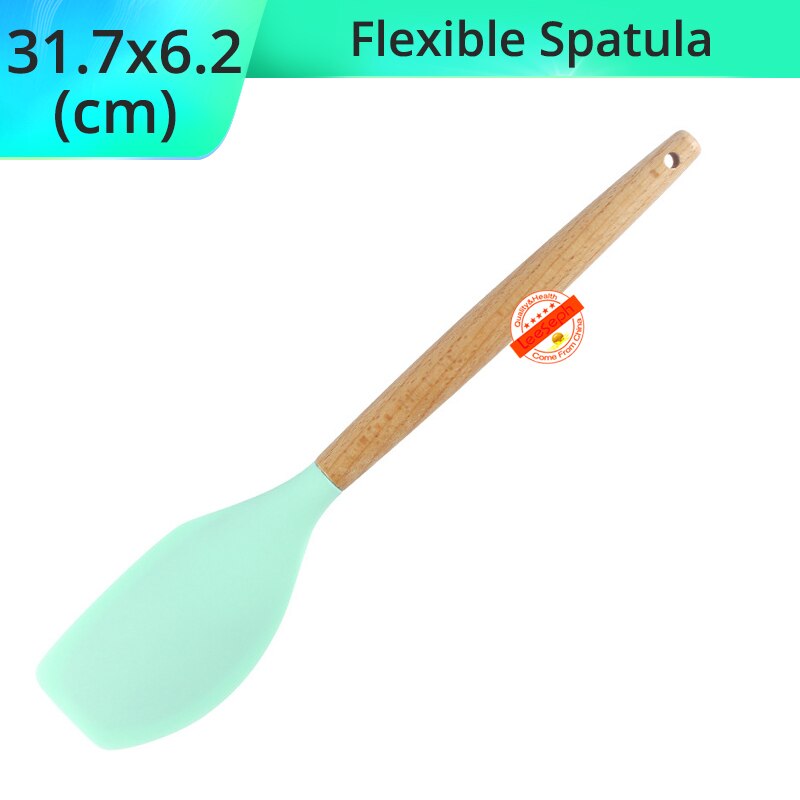 Silicone Cooking Utensils Kitchen Utensils, Acacia Wooden Cooking Tool for Nonstick Cookware - Best Kitchen Gadgets: Green-Spatula