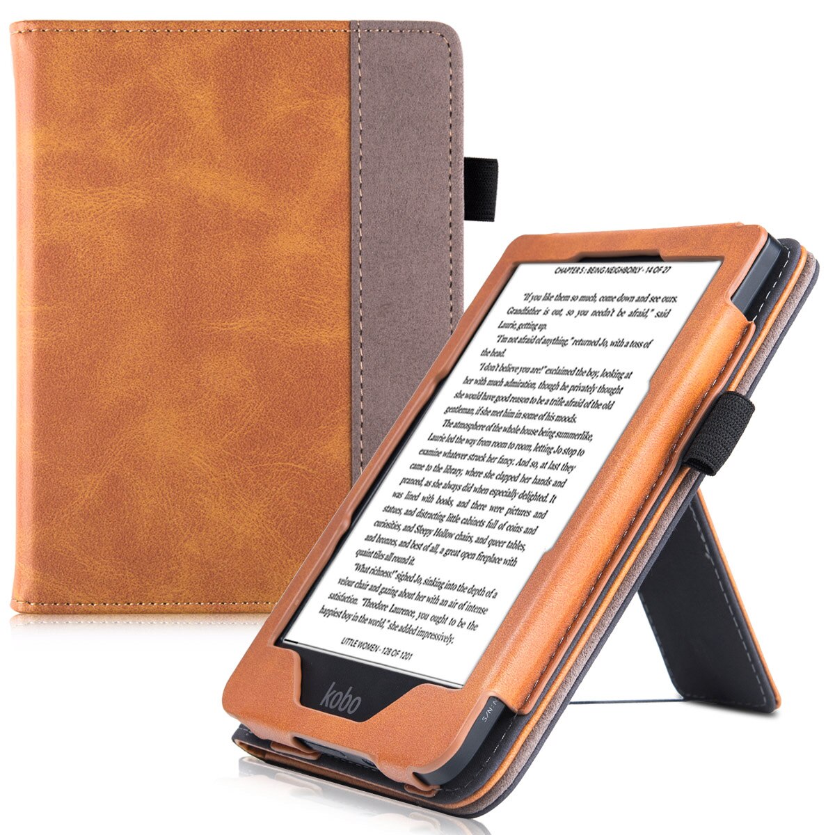 Stand Case for Kobo Clara HD eReader - PU Leather Protective Cover with Hand Strap/Magnetic Closure and Auto Sleep/Wake: Brown