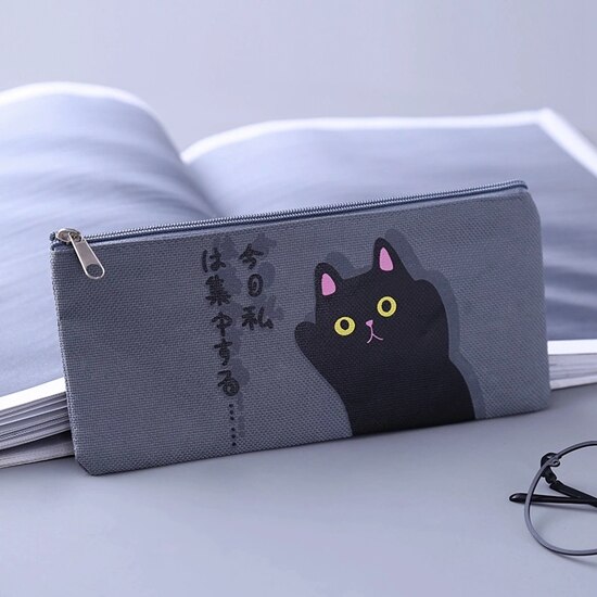 Canvas Pencil Case for School Cute Pen Bag Simple Striped Grid Pencilcase Pen Box Stationery Pouch School Office Supplies: 11