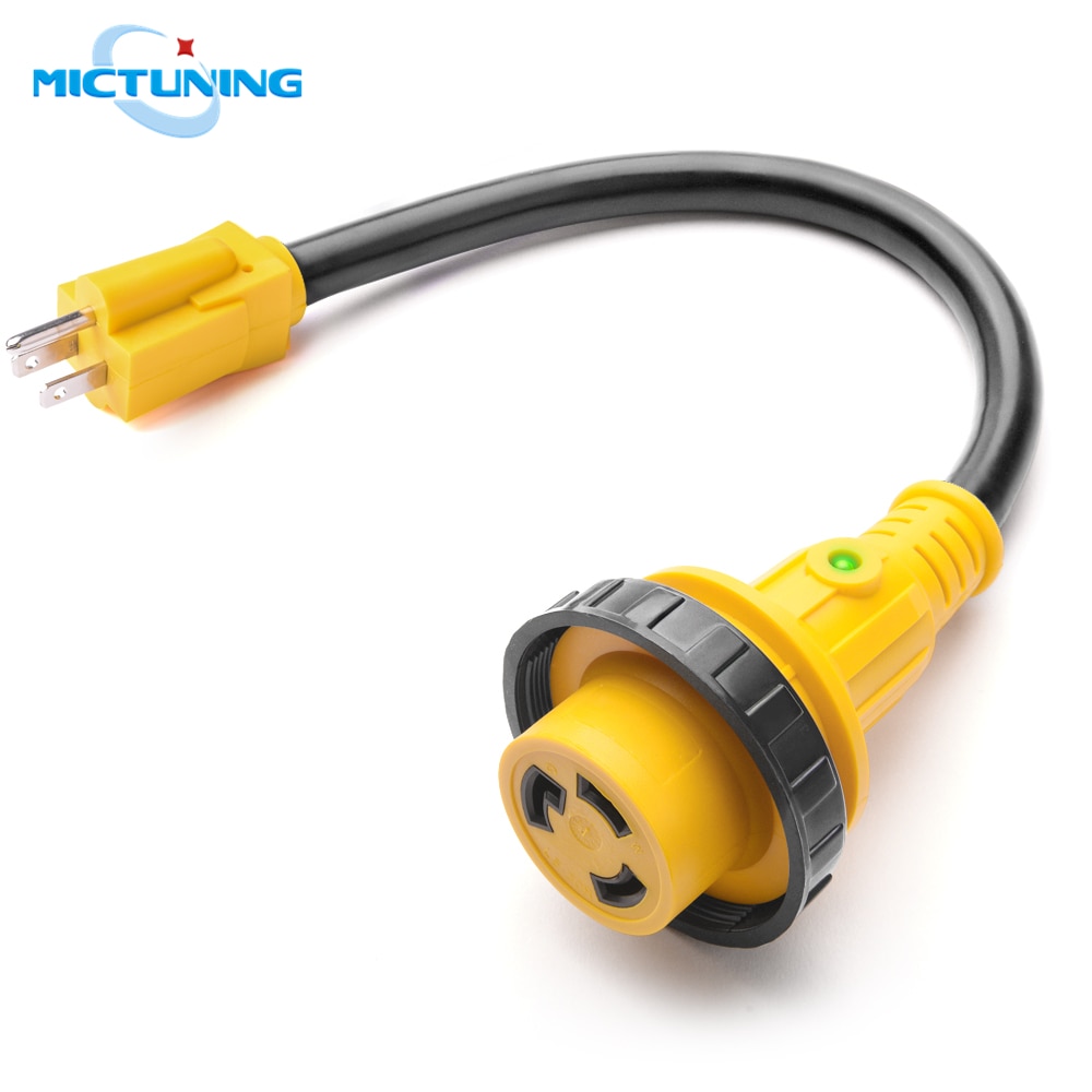 MICTUNING 18inch 15A Male to 30A Female RV Power Cord Heavy Duty Plug Adapter 125V w/ LED Indicator Light Twist Lock Accessories