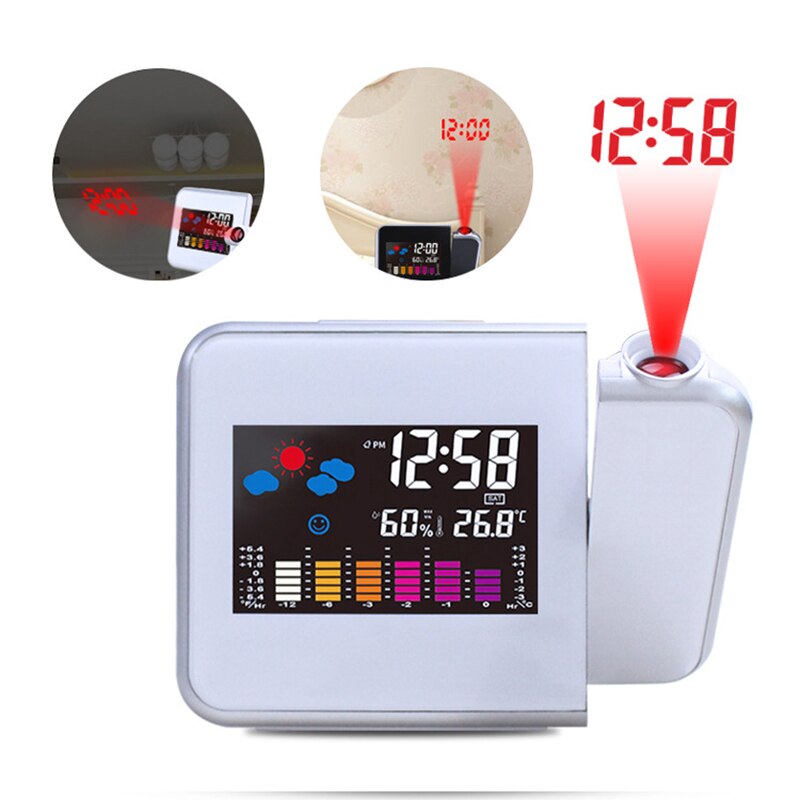 1Pcs Time Watch Multi Function Digital Alarm Clocks Color Screen Desktop Clock Display Weather Calendar Time Projection