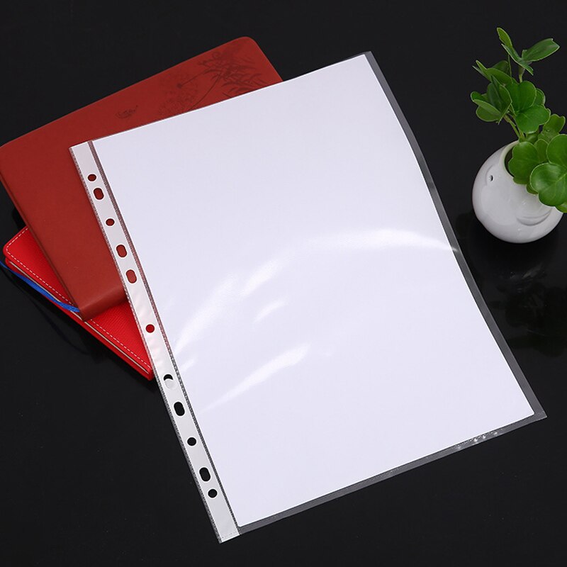 100pcs A4 Clear Plastic Punched Pockets Folders Filing Wallets Sleeves Untral Thin 11holes Loose Leaf Documents Sheet Protectors
