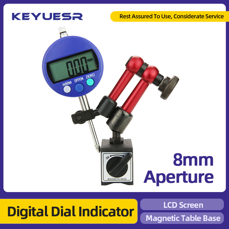 Digital Dial Indicator Electronic Dial Gauge Hour Type Indicator Magnetic Stand Holder Stand Table Scale Measuring Tool 0-12.7mm
