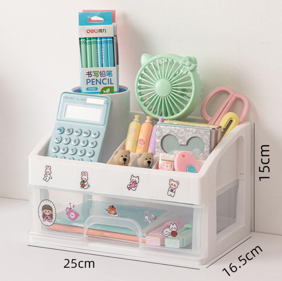 Cute Multi-storey Drawer Desktop Organizer Desk Storage Box Free Sticker home Transparent Desk Stationery office Accessories: Medium-1layer