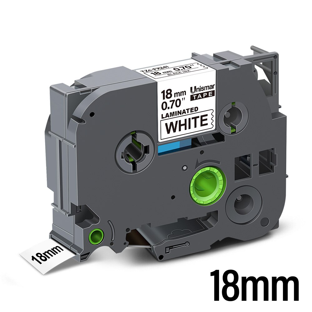 6/9/12/18/24/36mm Flexible Ribbon Label Tape Industrial Tape Replace Brother FX231 FX631 FX221 FX241 FX621 for PT H110 Labeller: Black on White-18mm