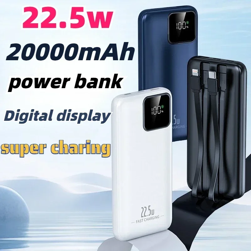 Tragbarer akku 20000 mah , 22.5w schnelllade-powerbanks, -in 2 kabel für huawei, iphone und xiaomi, externer akku