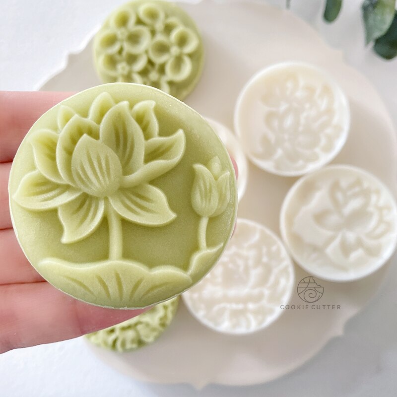 4 stk/sæt blomst form rund månekage form kinesisk pastoral stil håndtryk 3d hjemmelavet fondant kage dekorationsværktøj