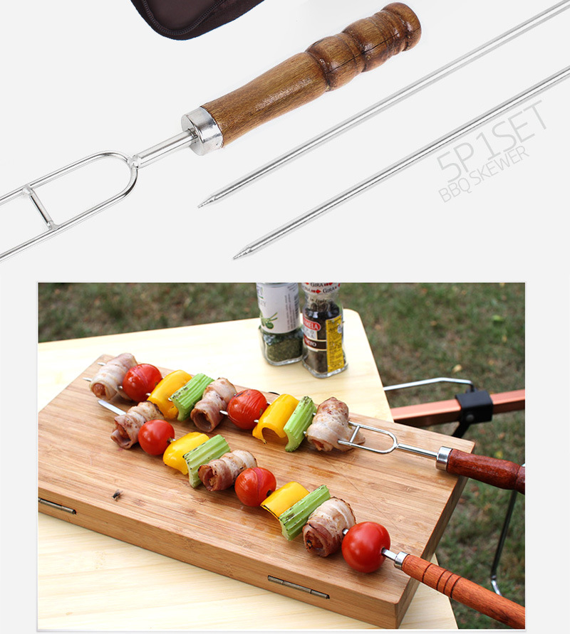 Tenedor para barbacoa en forma de U, brochetas para asar de acero inoxidable con bolsa de transporte para parrilla y parrilla al aire libre, 5 uds.