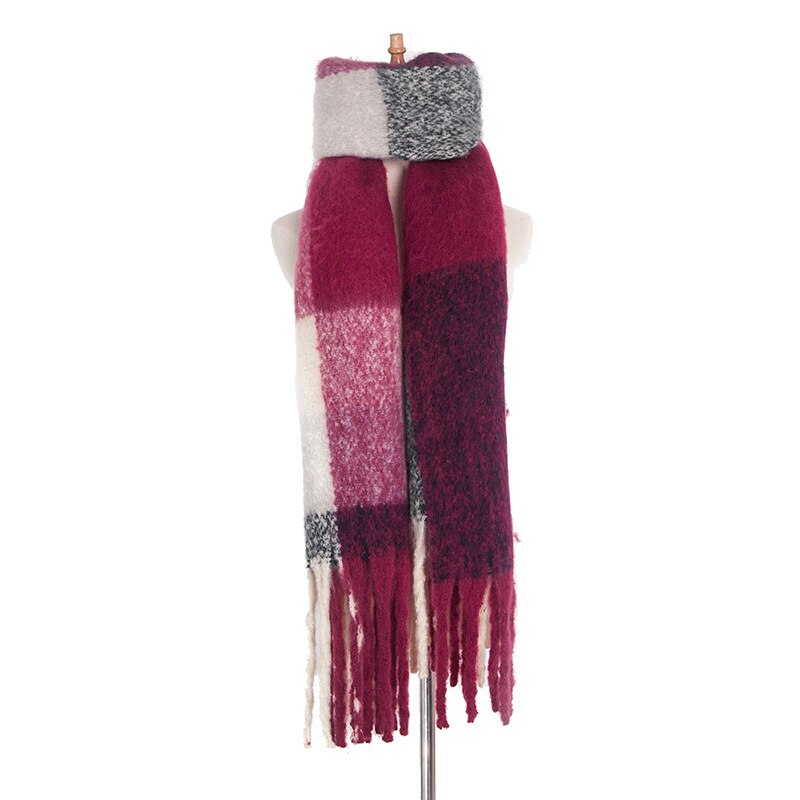 Moda barato grande xadrez cachecol inverno marca de luxo caxemira quente cachecóis feminino 2019 xale com borlas bufandas hombre: Vermelho