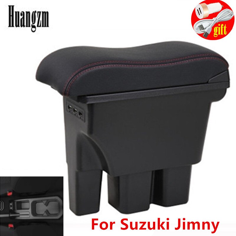 Für Suzuki Jimny Armlehne Jimny JB74 doppel-schicht versenkbare mit USB LED licht Auto Armlehne Kasten: B1 rot Linie 3 usb
