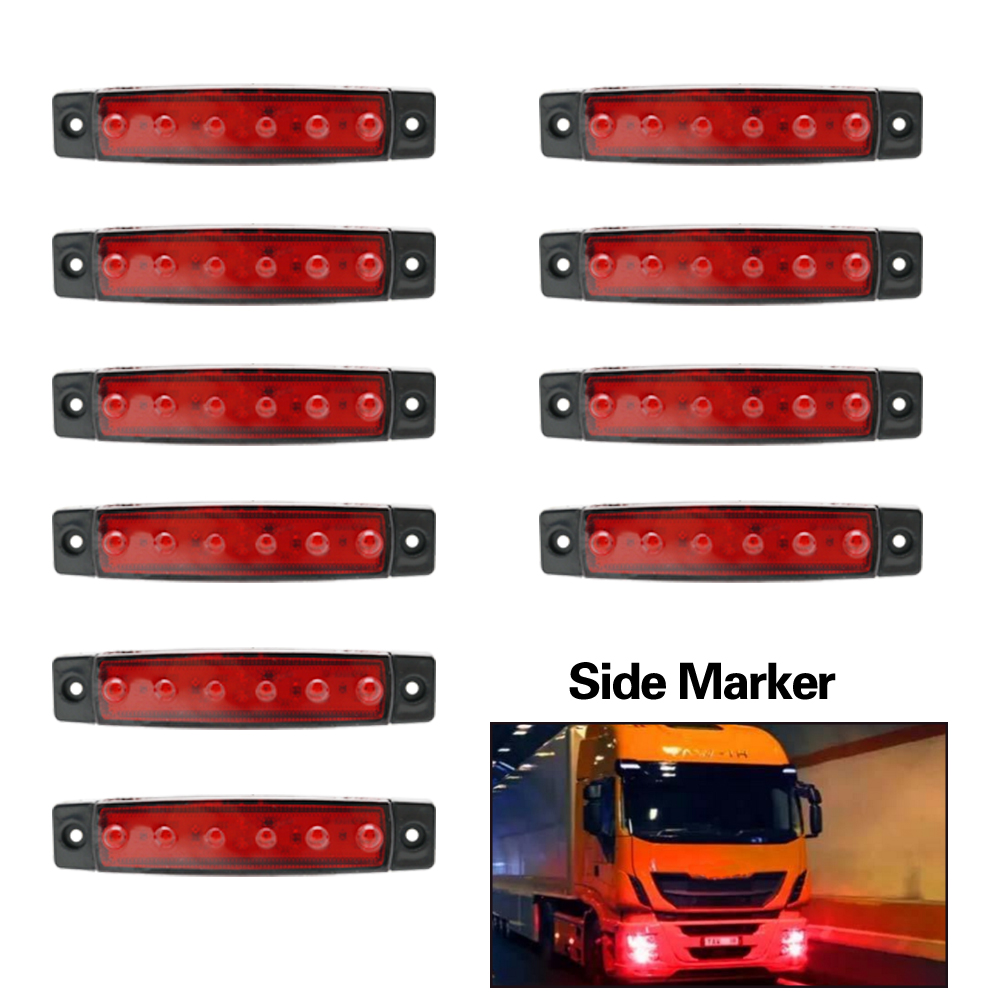 10pcs 6 LED Truck Lorries Bus Clearance Side Marker Indicators Light Lamp Amber Red