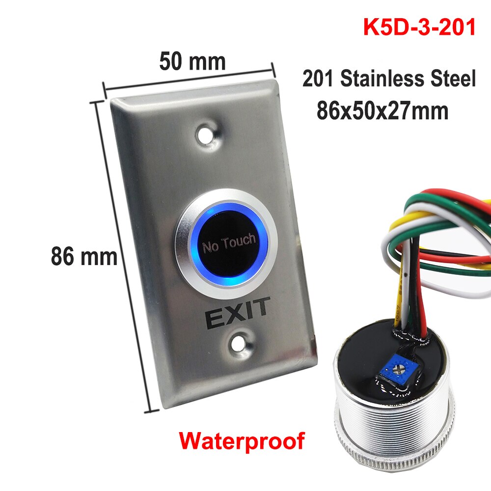 DC12V 24V IP68 Waterproof Time Delay Contactless No Touch Infrared Lock Exit Button Door Release Switch: K5D-3-201