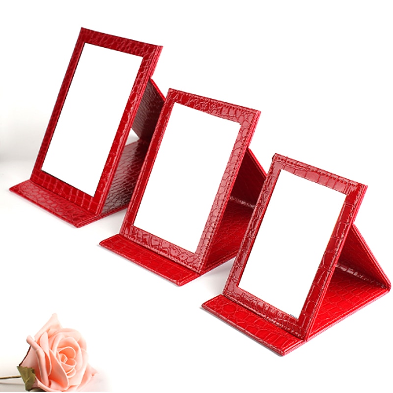 Espejo de piel sintética con estampado de cocodrilo para mujer, espejo de maquillaje portátil, plegable, de belleza, 3 colores y tamaños diferentes