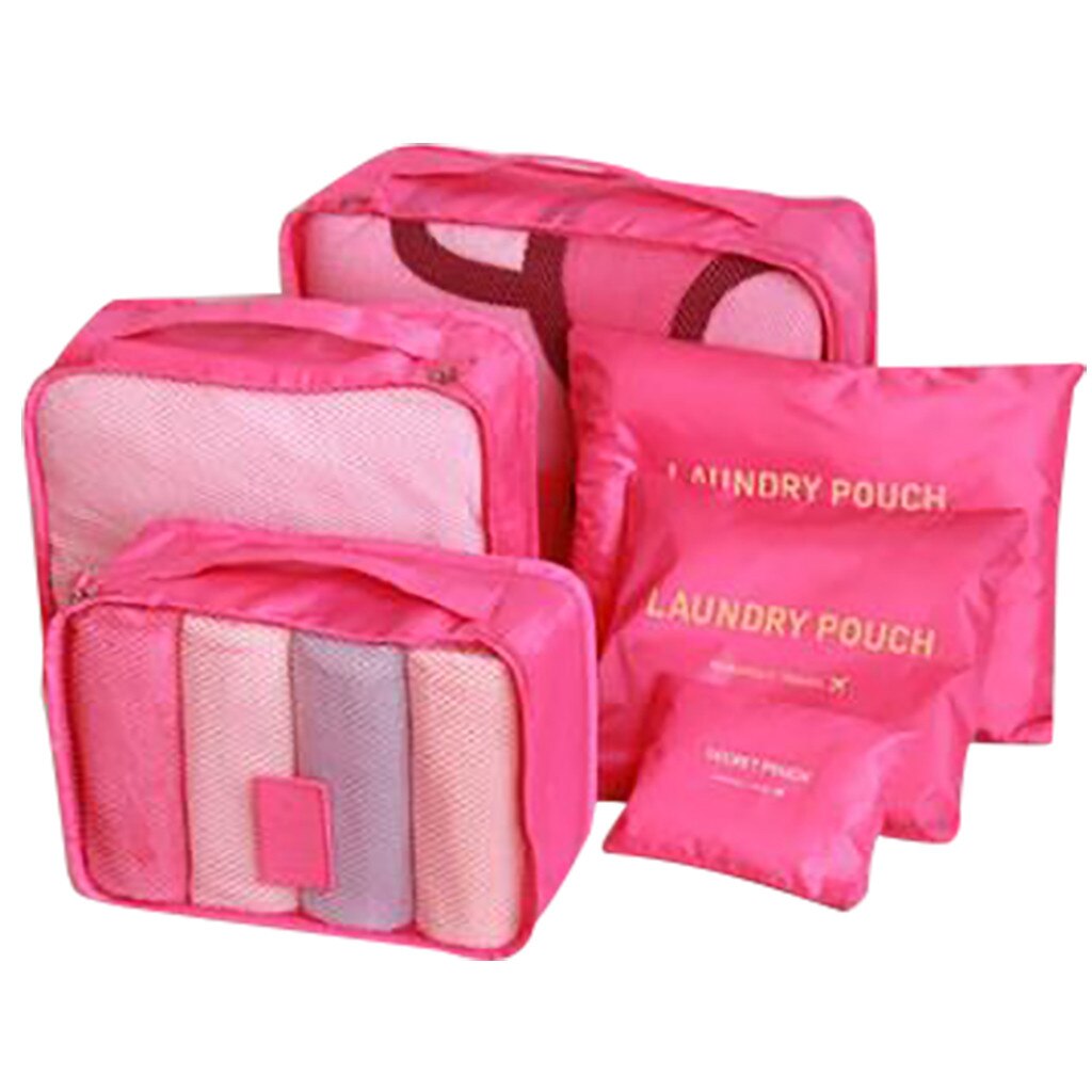 6 Stuks Kleding Schoenen Opbergzakken Waterdichte Kleding Ondergoed Schoenen Opbergtas Bagage Tas Reistassen Organizer: Hot Pink