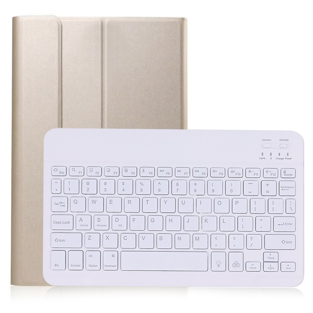 Teclado inalámbrico retroiluminado para Samsung Galaxy Tab S5e SM-T720 SM-T725 Funda de cuero PU con tapa y soporte con portalápices: Gold