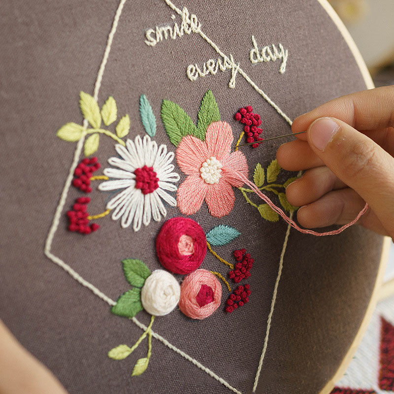 Flower Printed Embroidery Kit for Beginner Needlework Cross Stitch Set Handmade Sewing Art Wall Embroidery Painting Home Decor