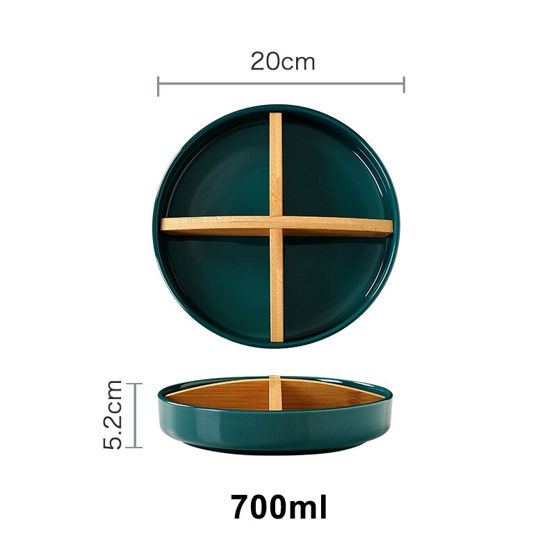 Utensilio de cocina de lujo, plato de cerámica Esmeralda, bandeja de aperitivo de cerámica, contenedor de frutos secos, platos para servir para fiestas: Round with dividers
