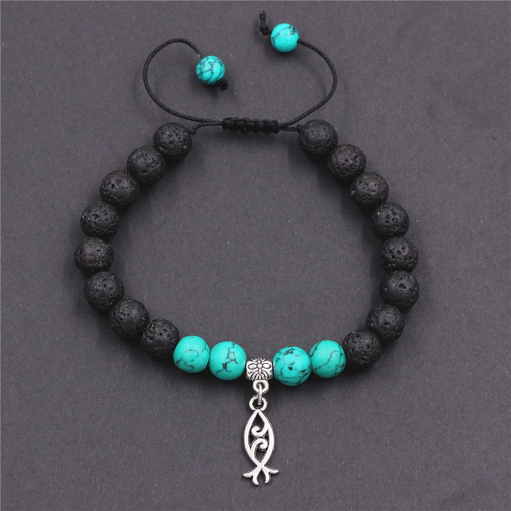 DGW Lava Rock Bracelet 8mm Stone Bracelet Stress Relief Yoga Beads Adjustable Oil Diffuser Bracelet for Men Women