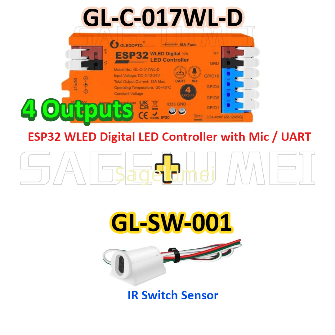 WLED LED Controller GL-C-016WL-D DC 5-24V GLEDOPTO ESP32 Supported WS2811, SK6812, SM16703P, WS2812 Strip Light: Lilac Colour