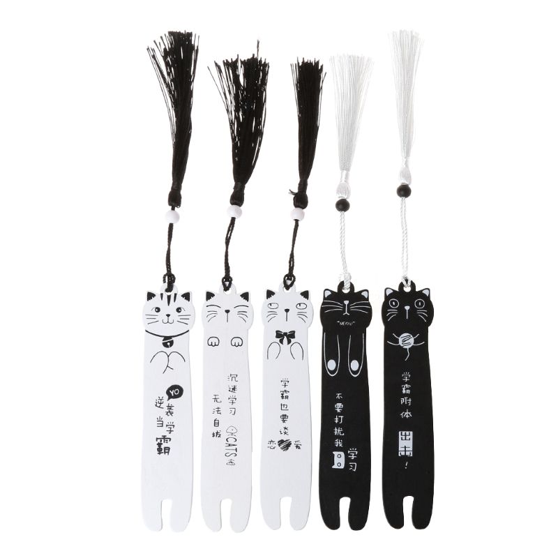 Cute Cartoon Cat Wooden Bookmark Book Page With Tassel Student Stationery School