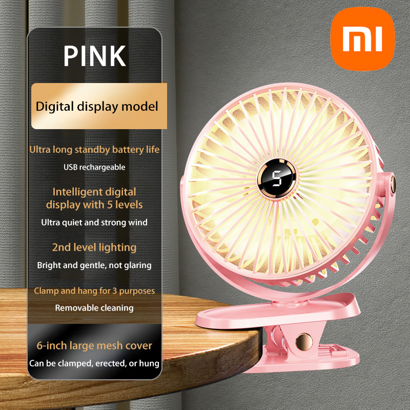 Xiaomi 8000mAh ventilateur à clipser 5 vitesses silencieux Rechargeable bureau Portable circulateur d'air ventilateur sans fil avec lumière LED pour le Camping: Rose