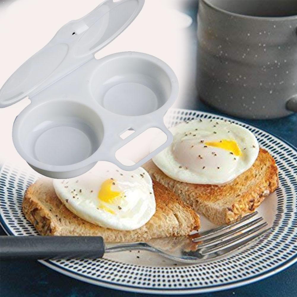 1Pcs Plastic Microwave Fried Egg Box Kitchen Baking Two Cooking Microwave Oven Eggs Box Container Household Storage Steamer Tool