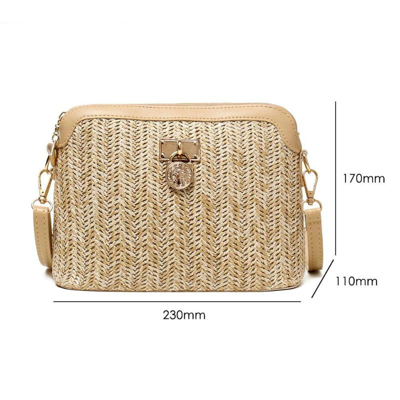 Straw Crossbody Bag Woven PU Leather Boho Beach Women Ladies Shell Shoulder Bags