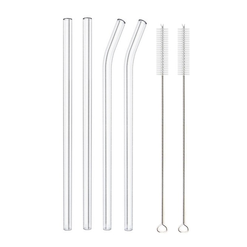 Paille en verre transparente pour toute boisson,accessoire sain, réutilisable et , pour Smoothies, cocktails, livré avec brosse de nettoyage, 200x8mm: 4pcs Mixed