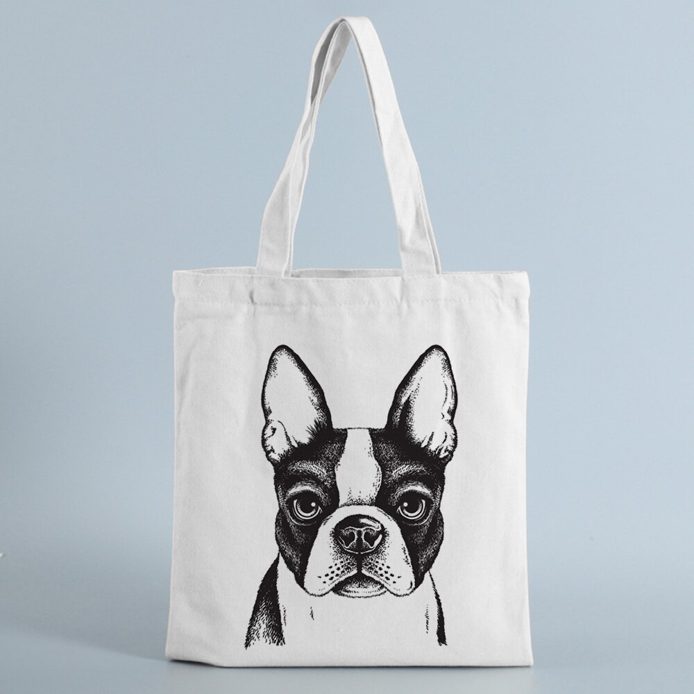Fransk bulldog taske damer håndtasker klud lærred tote hund elsker taske shopping rejser kvinder øko genanvendelige skulder shopper tasker: B0256- spsk. m