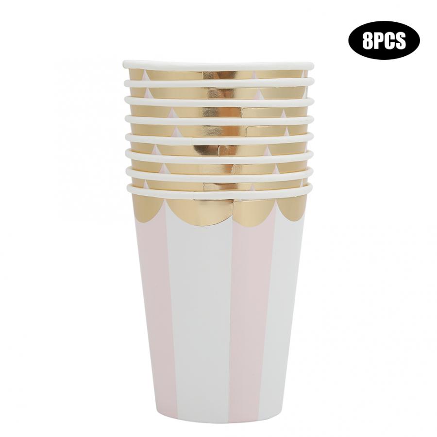 Wegwerp Platen Huishoudelijke Gold Stempelen Wegwerp Papier Schotel En Cup Set Party Servies Levert: Paper Cup