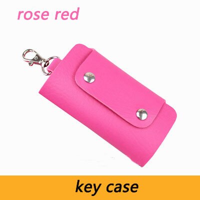 Key Wallet Purse Cheap Candy Colors Women Men's Pu Leather Pocket Keys Organizer Holder Pouch Case Bag for Car: rose red