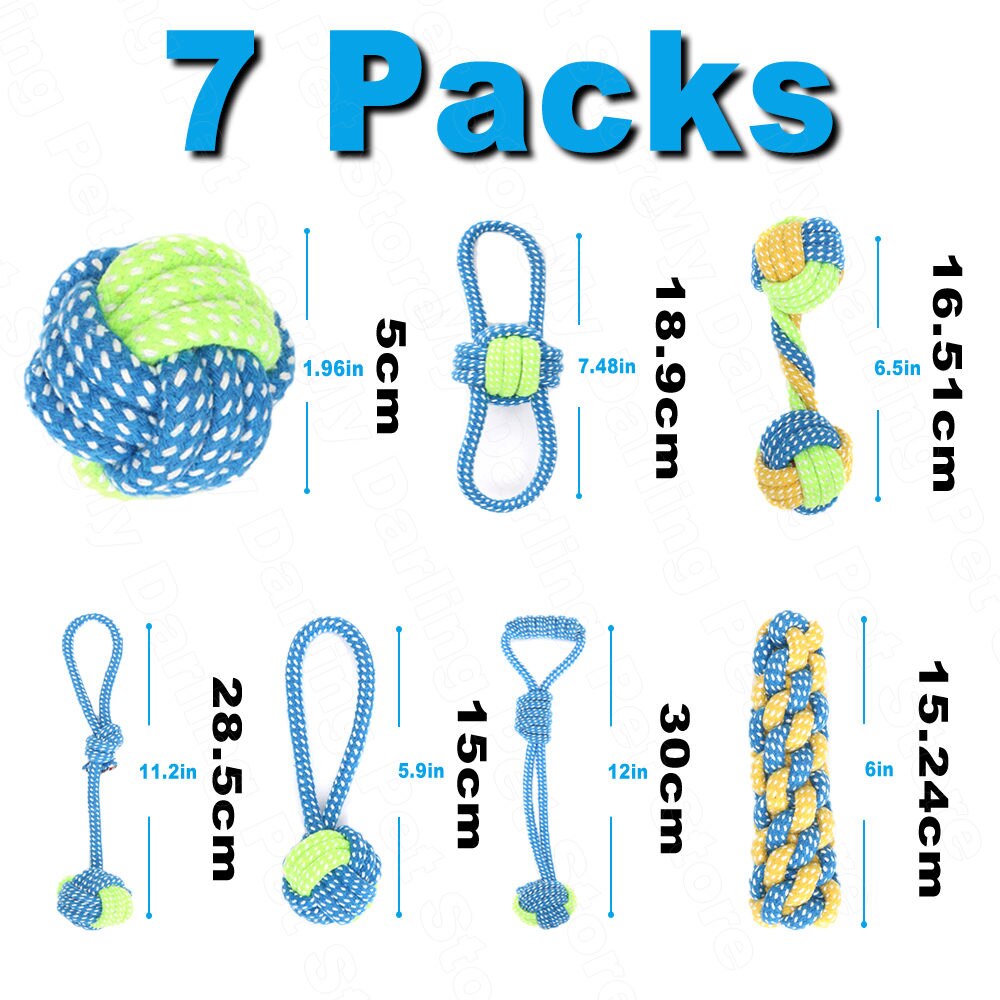 6 paquetes de cuerda de algodón perro de juguete del animal doméstico juguete de perro pequeño limpios los dientes de perro pelota para masticar juguete para perros pequeños perros cachorro interactivo Durable: Blue Dog Chew Toy