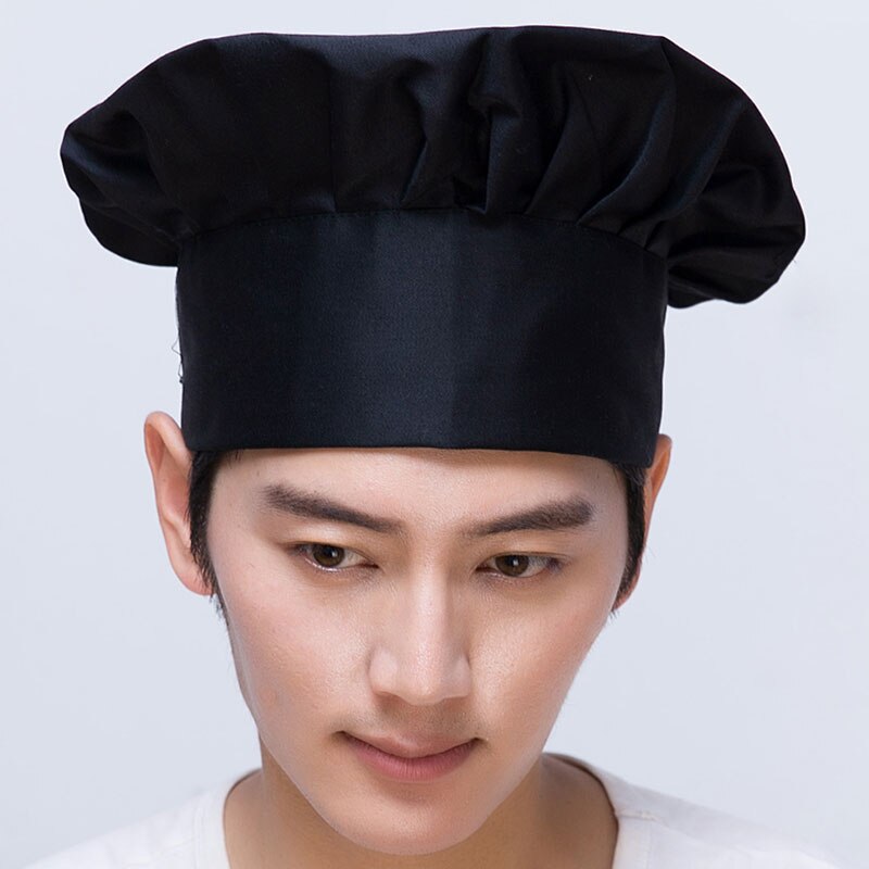 Casquette de cuisine pour hommes et femmes, chapeau de Chef en tissu à carreaux, solide, noir, rouge, blanc: balck 22cm