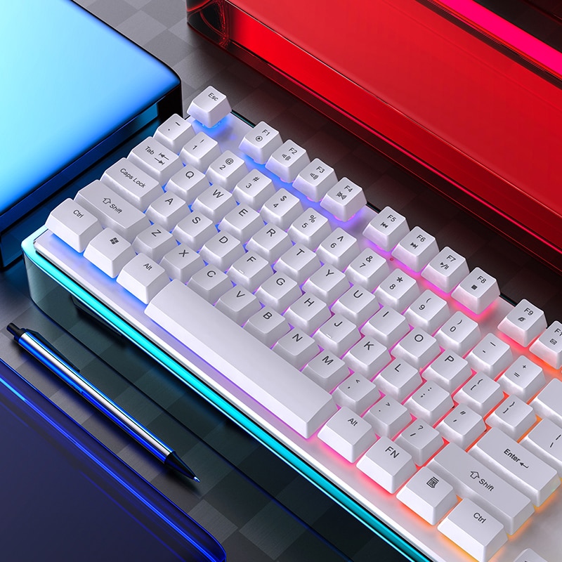 Teclado retroiluminado con cable para juegos, juegos de ratón con cable USB, 104 teclas, RGB mezclado, 3200DPI, para Noteboo