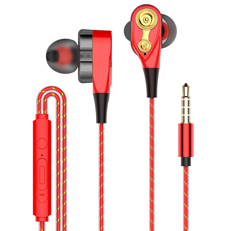 Duplo-dinâmico quad-core alto-falante 3.5mm in-ear fone de ouvido com microfone e controle de volume música dj alta fidelidade fone de ouvido baixo fones de ouvido