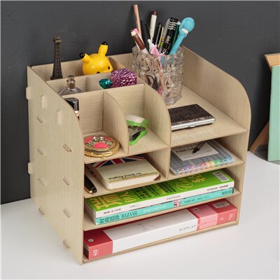 Trieur en bois avec tiroir pour stylo | Organiseur de Bureau en bois et de Bureau: beige