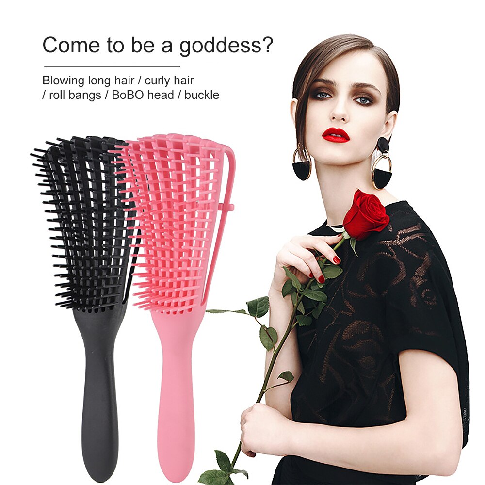Peine de masaje para el cabello, cerdas de cuero cabelludo y cepillo de pelo de nailon, cepillo de pelo rizado húmedo para salón, utensilios para el baño