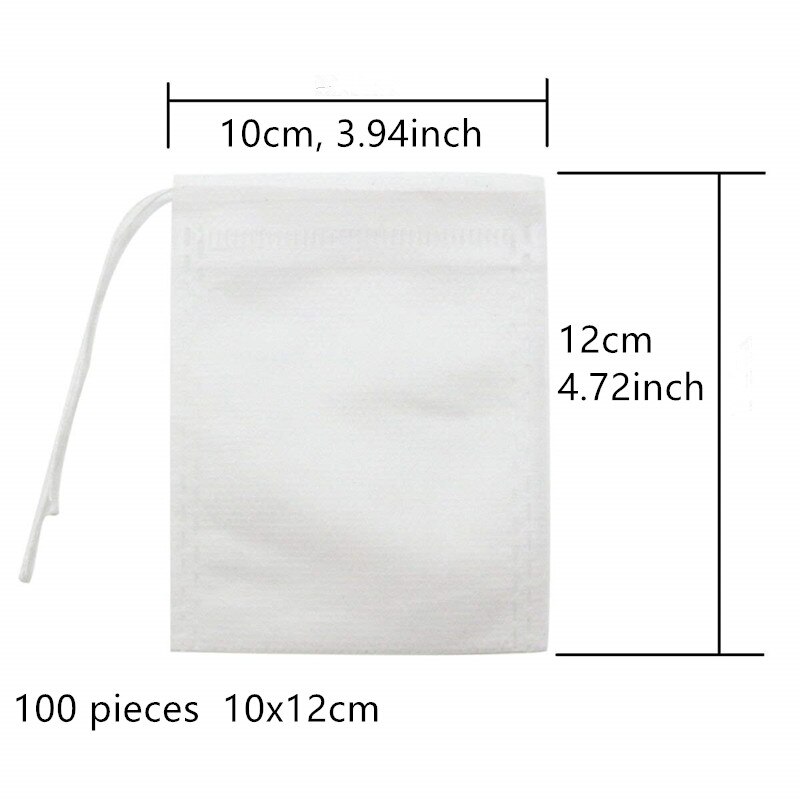 100 Pieces Disposable Tea Bag Drawstring Tea Filter Bags Empty Filter Cotton Bag for Loose Tea: 10x12cm