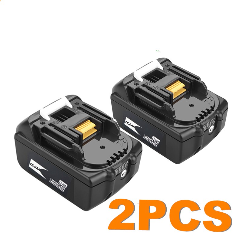 2 stk 18v 18.0ah genopladeligt batteri 18000 mah liion batteri udskiftning elværktøjsbatteri til makita  bl1860 bl1830+3a oplader: Hvid